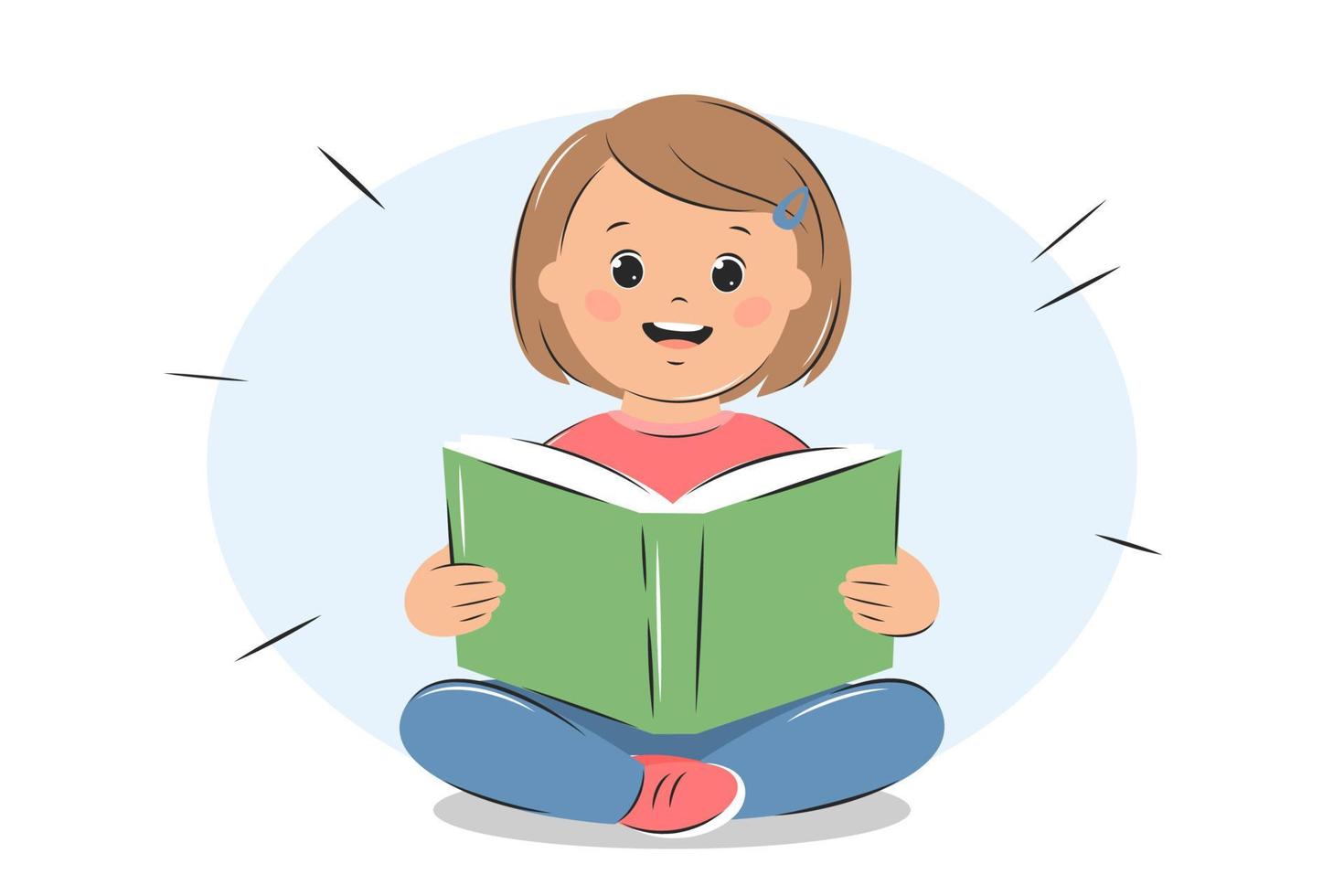 Girl kid reading book. Knowledge and education concept. vector