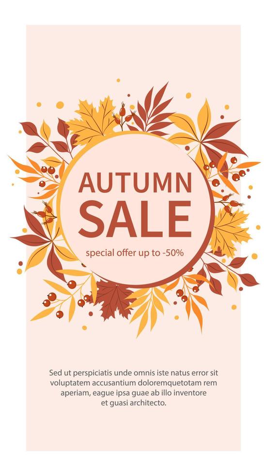 Autumn sale. Suitable for marketing promotions, social networks stories, post and web internet ads. Vector illustration.
