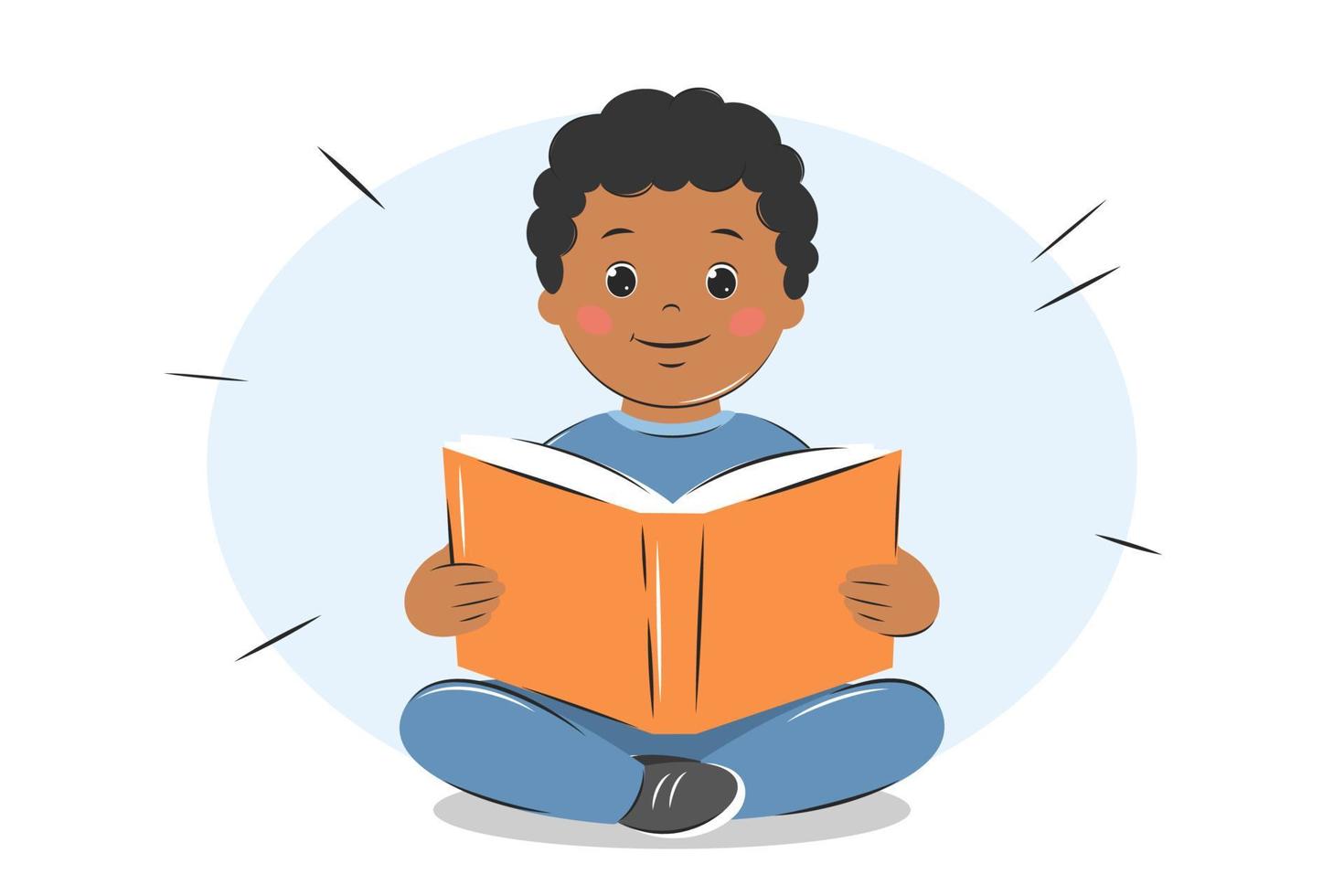 Boy kid reading book. Knowledge and education concept. Vector illustration