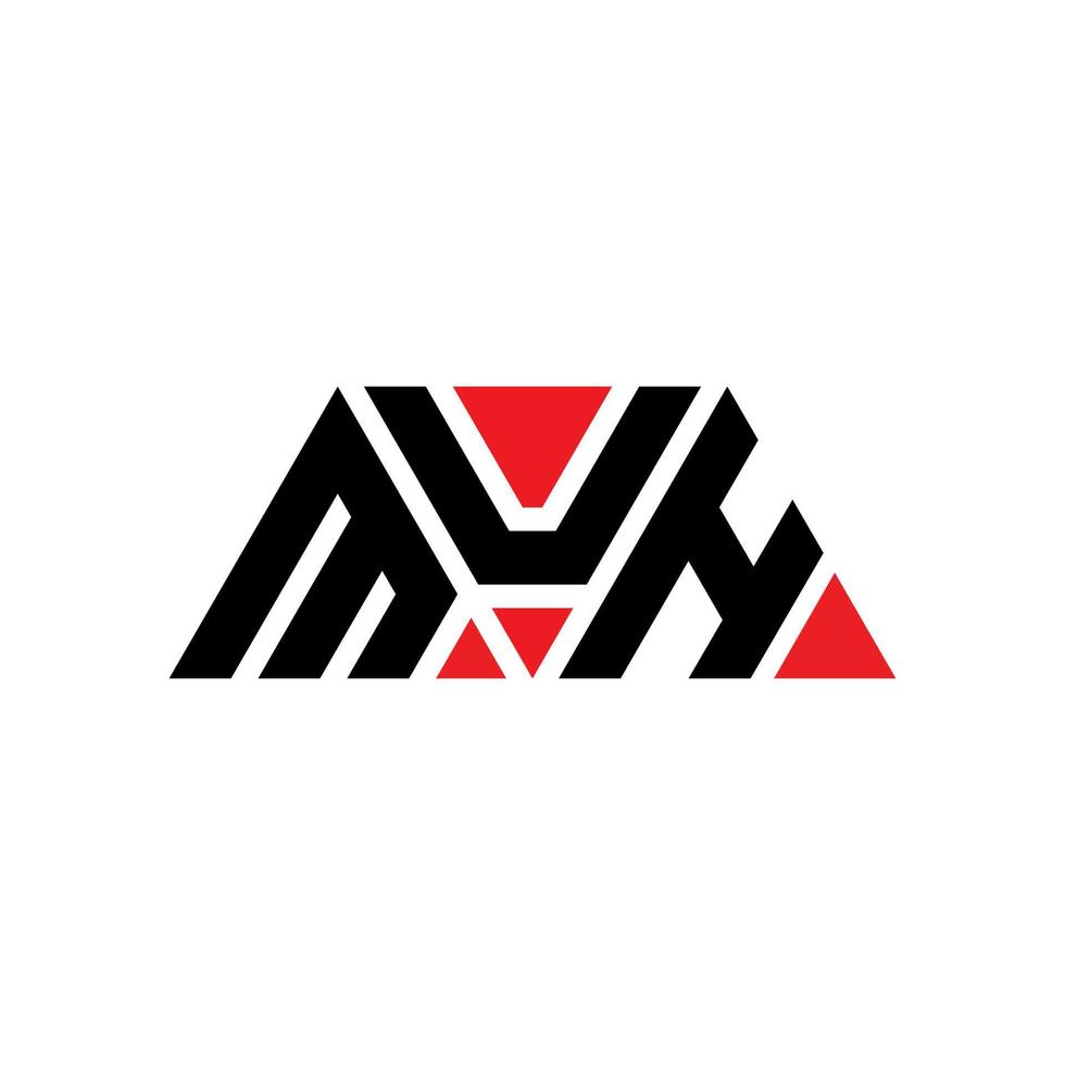 MUH triangle letter logo design with triangle shape. MUH triangle logo design monogram. MUH triangle vector logo template with red color. MUH triangular logo Simple, Elegant, and Luxurious Logo. MUH