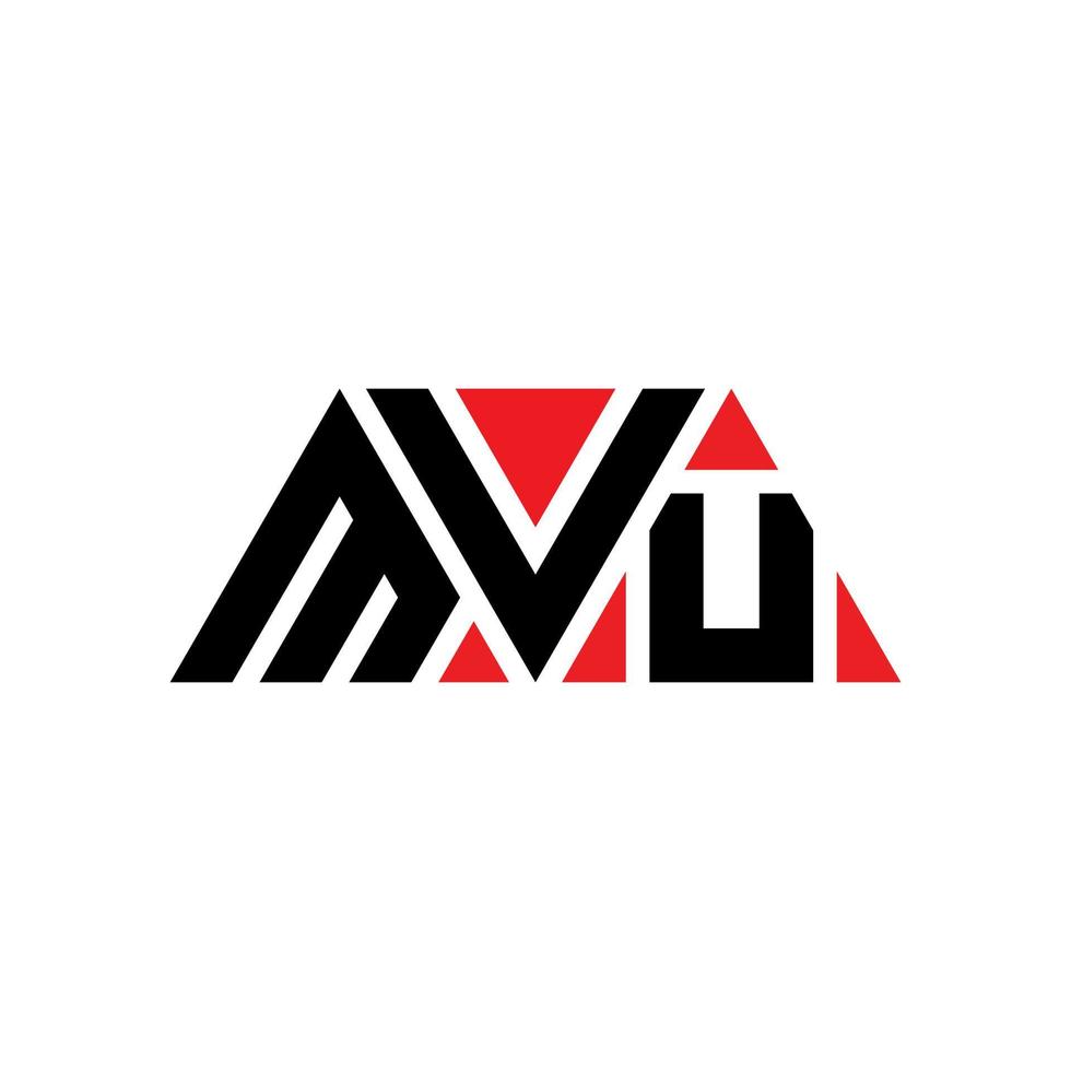 MVU triangle letter logo design with triangle shape. MVU triangle logo design monogram. MVU triangle vector logo template with red color. MVU triangular logo Simple, Elegant, and Luxurious Logo. MVU