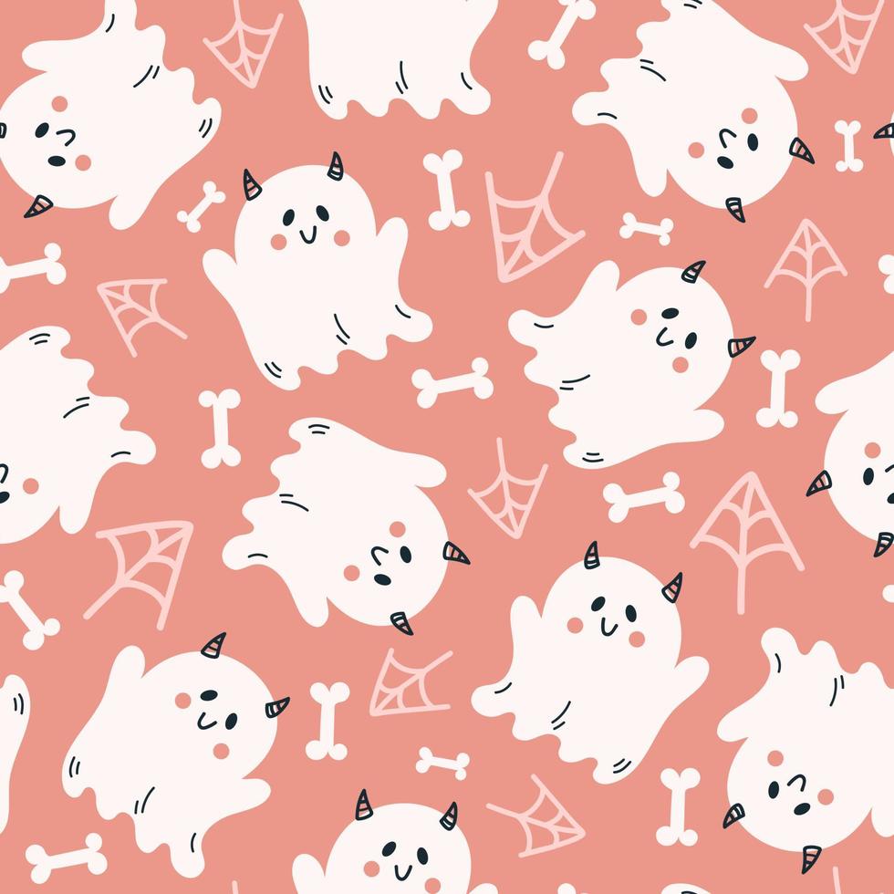 Happy Halloween cute vector seamless pattern with cartoon ghost. Creative childish texture in scandinavian style. Great for fabric, textile Vector Illustration.