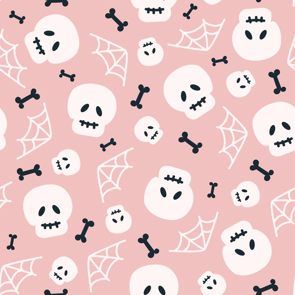 Happy Halloween cute vector seamless pattern skull. Creative childish texture in scandinavian style. Great for fabric, textile Vector Illustration.