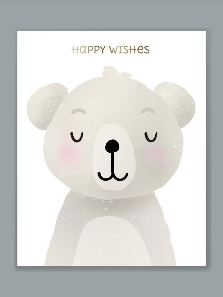 diseño de tarjeta de ilustración animal de dibujos animados de lujo vectorial para celebración de cumpleaños, bienvenida, invitación a evento o saludo. oso polar. vector