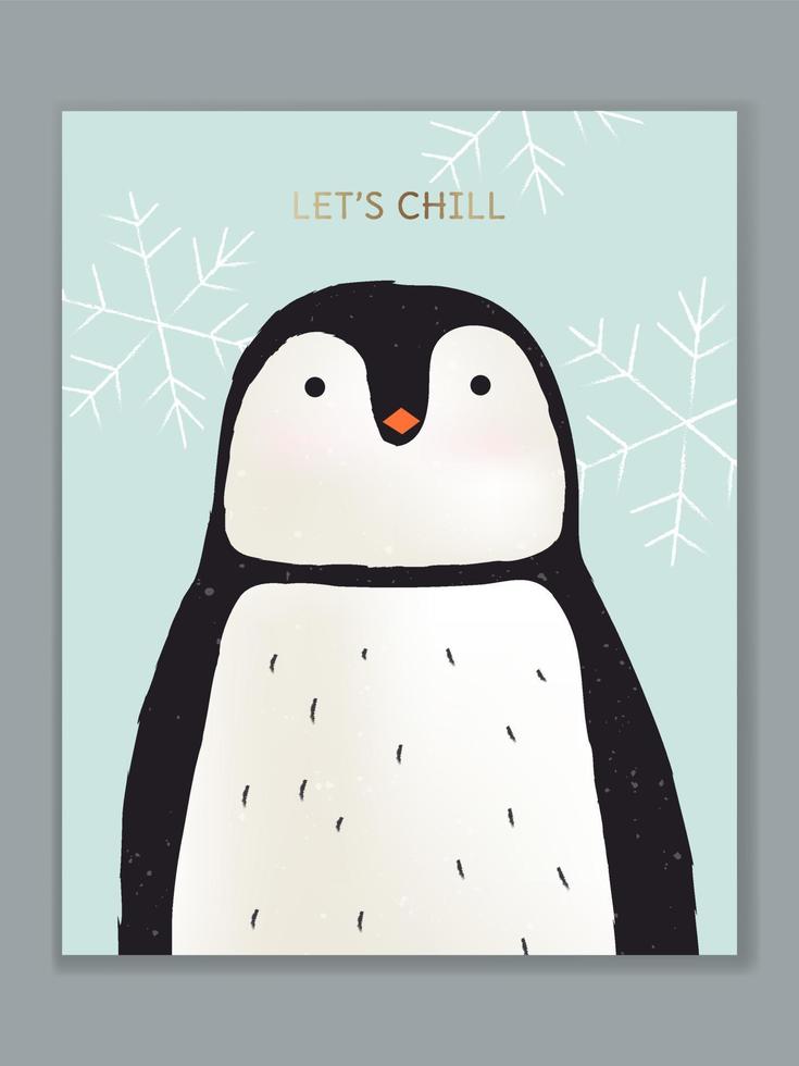 Vector Luxury Cartoon Animal Illustration Card Design for Birthday Celebration, Welcome, Event Invitation or Greeting. Penguin.