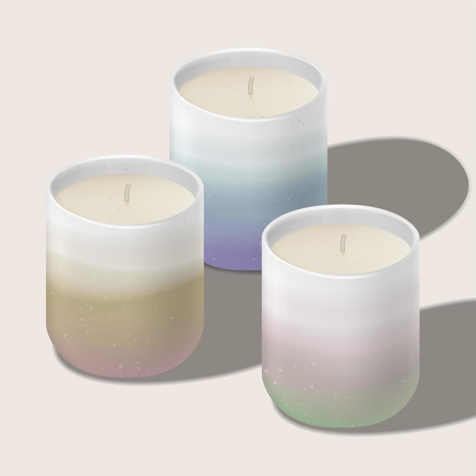 Vector Scented Candle in Traditional Asian or Japanese Ceramic Tea Cup. Gradient Colors.
