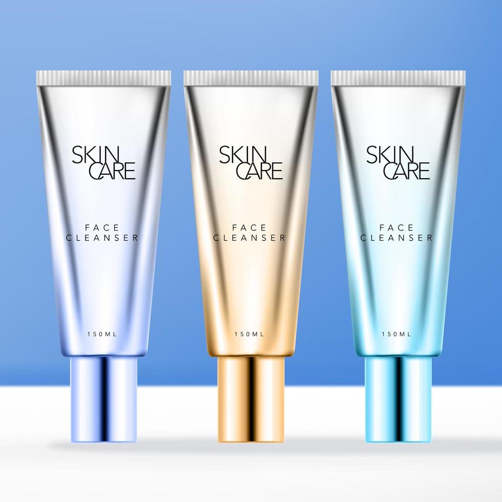 Vector chrome or Silver Metallic Beauty Product Tube with Gradient Color Effect.