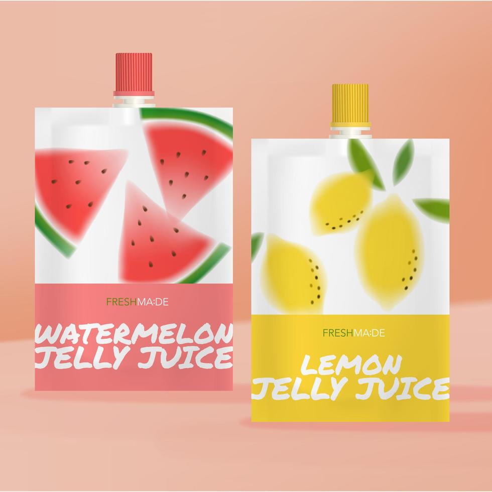 bolsa de gelatina de jugo de sandía y limonada vectorial o ilustración de paquete de bolsita vector