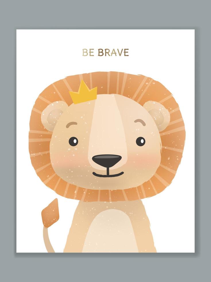 Vector Luxury Cartoon Animal Illustration Card Design for Birthday Celebration, Welcome, Event Invitation or Greeting. Lion King.