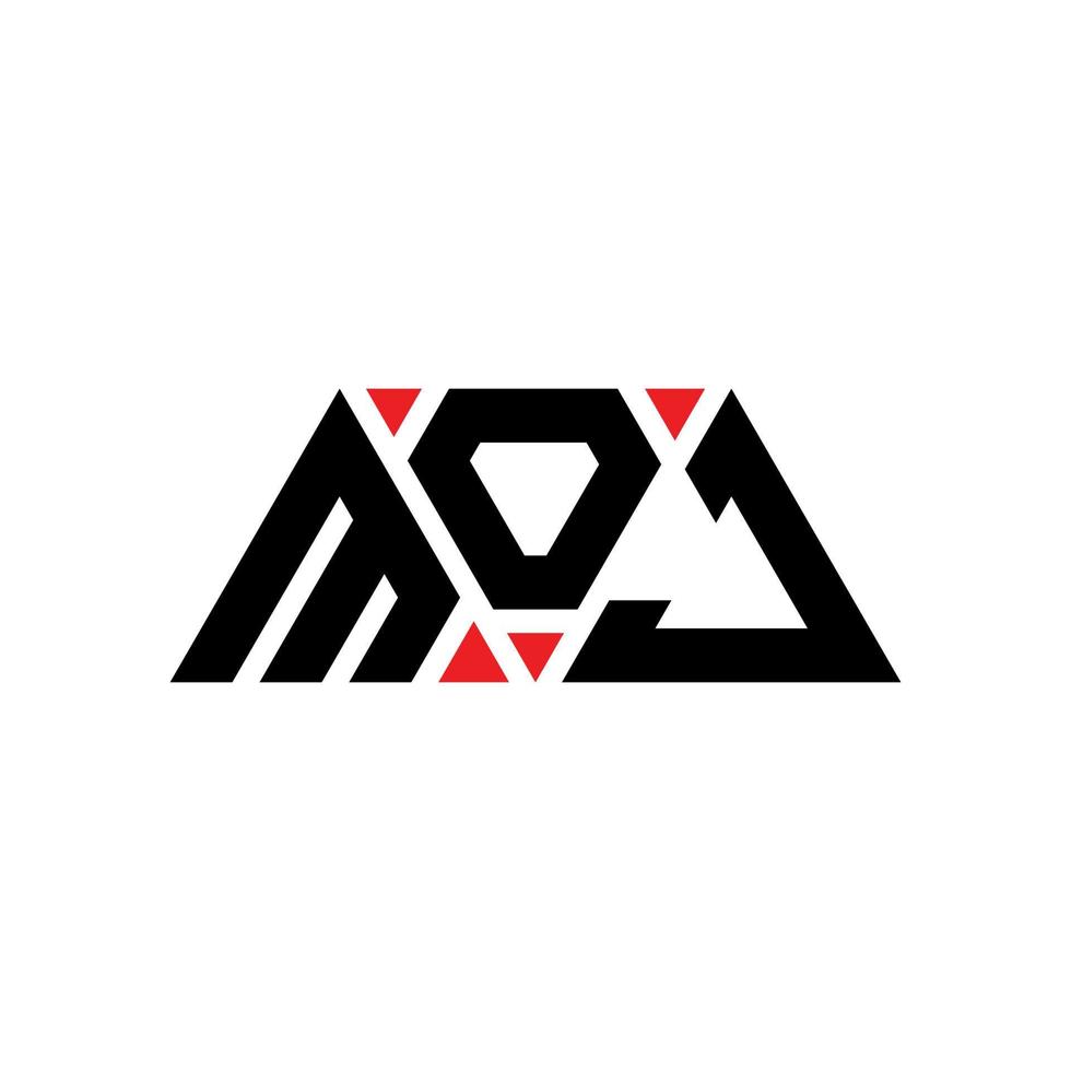 MOJ triangle letter logo design with triangle shape. MOJ triangle logo design monogram. MOJ triangle vector logo template with red color. MOJ triangular logo Simple, Elegant, and Luxurious Logo. MOJ