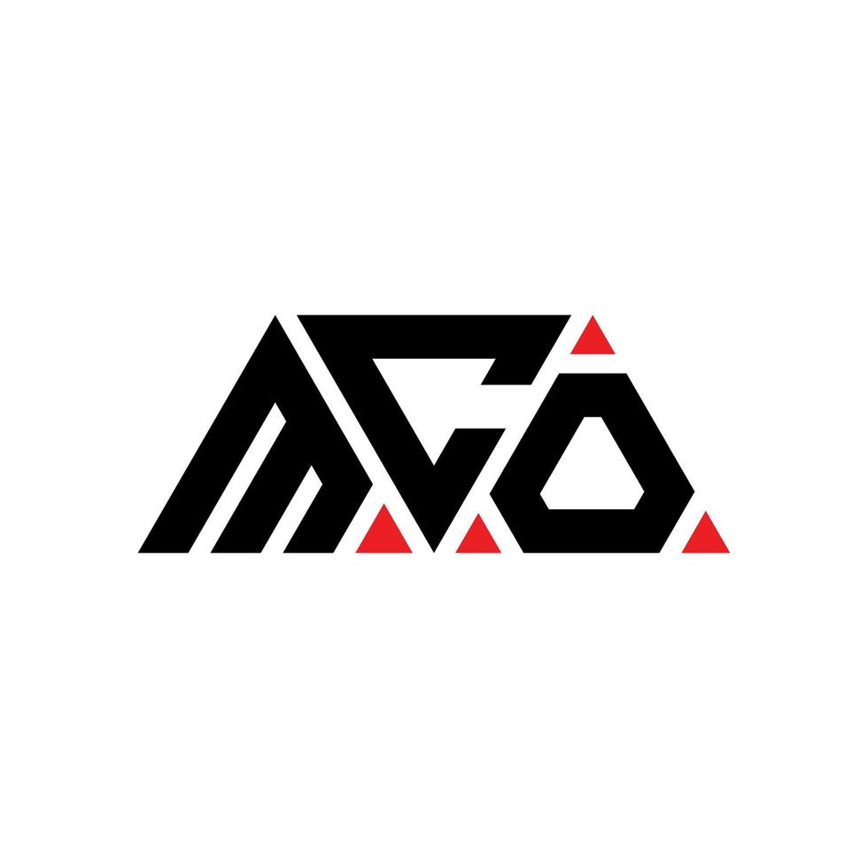 MCO triangle letter logo design with triangle shape. MCO triangle logo design monogram. MCO triangle vector logo template with red color. MCO triangular logo Simple, Elegant, and Luxurious Logo. MCO