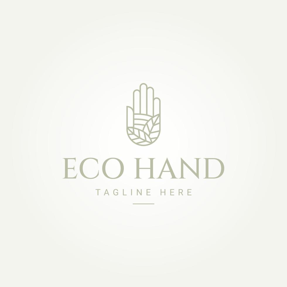 minimalist hand and leaf ecology line art logo template vector illustration design. simple ecology and environment, agriculture logo concept