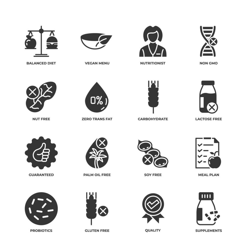 icono de conjunto de alimentos saludables, icono de signo de conjunto de alimentos saludables aislados, color de icono editable. ilustración vectorial vector