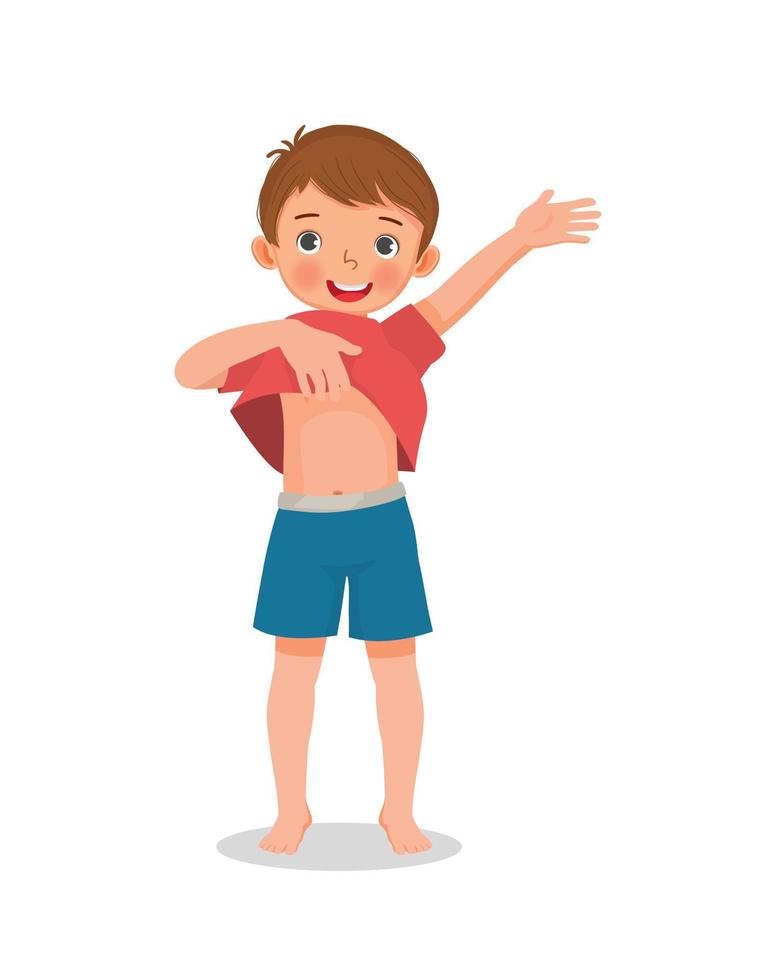 Cute little boy wearing clothes get dressed daily routine activity vector