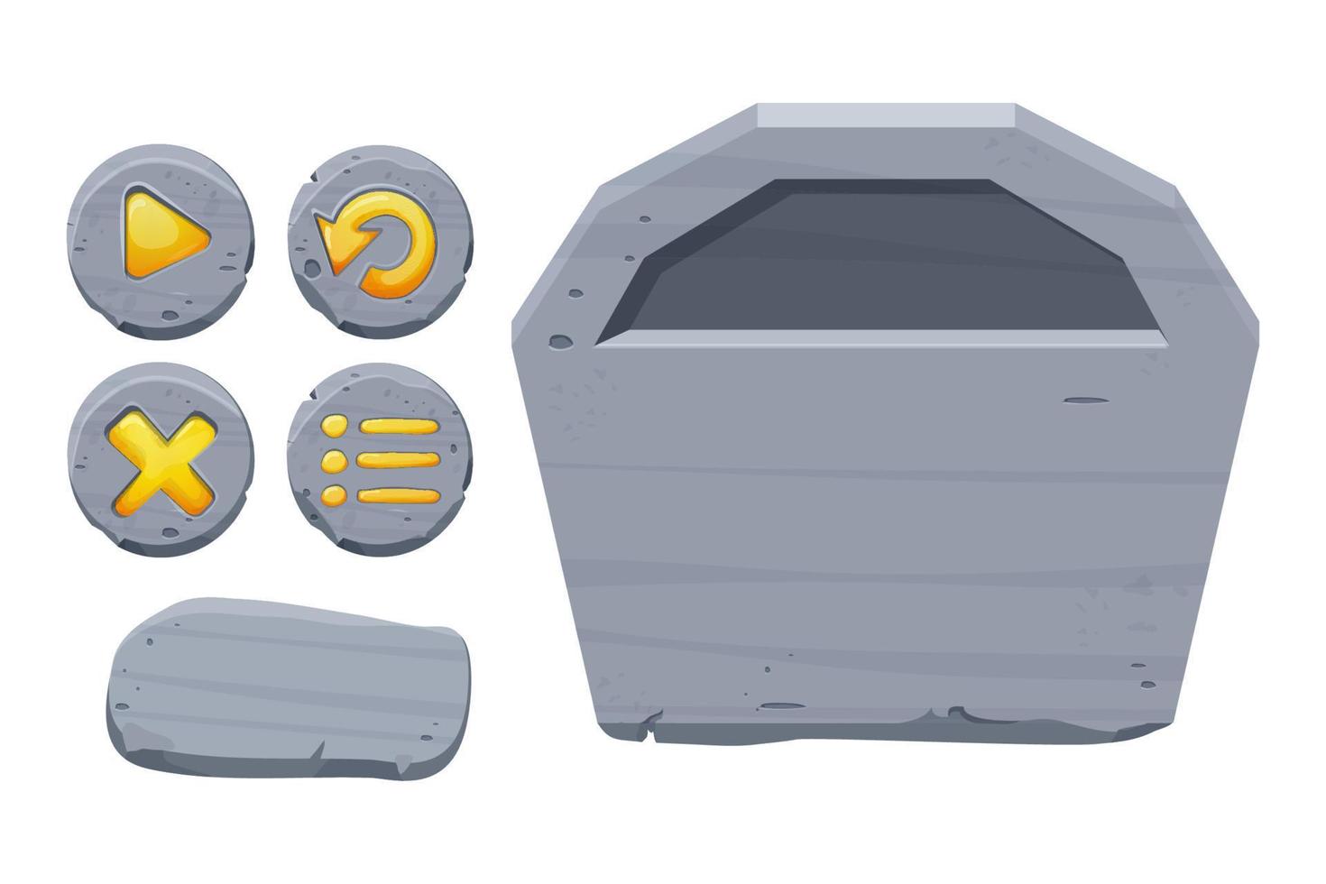 Stone buttons collection, set of rock assets in cartoon style isolated on white background. Mineral detailed objects ui game interface, app panel. Vector illustration