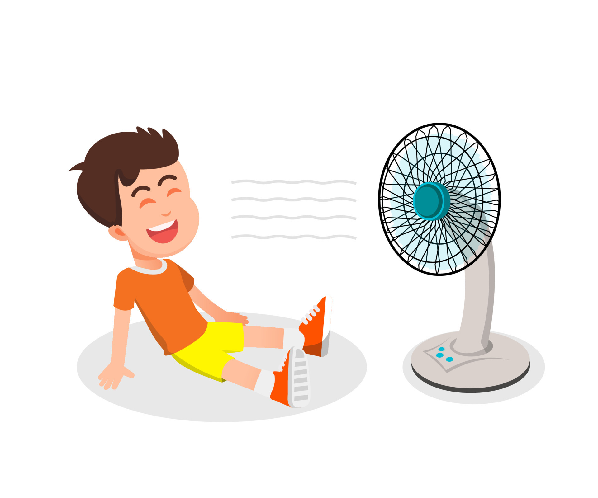 un niño usa un ventilador para refrescar su cuerpo 10054162 Vector en