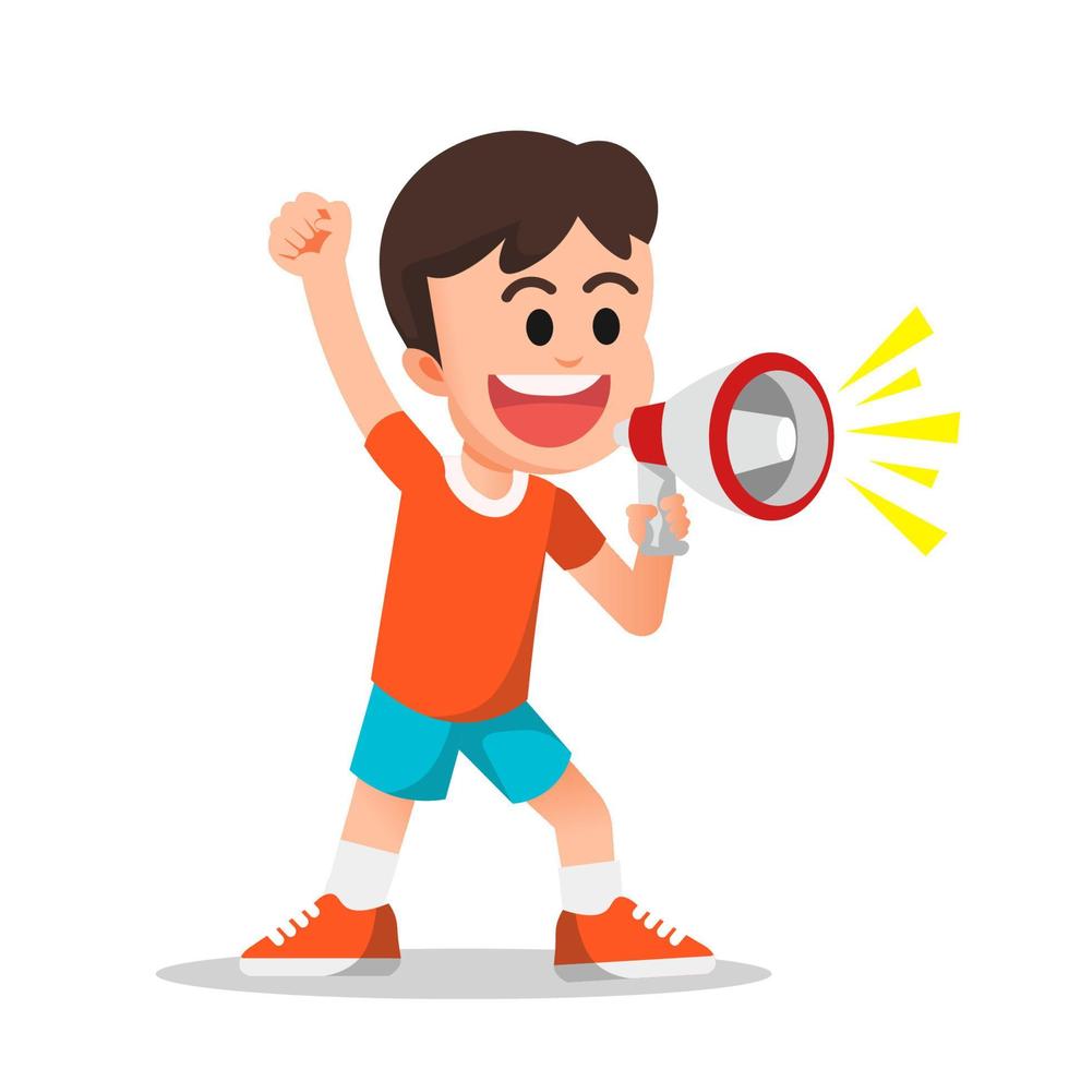 a cheerful boy voices with a megaphone vector