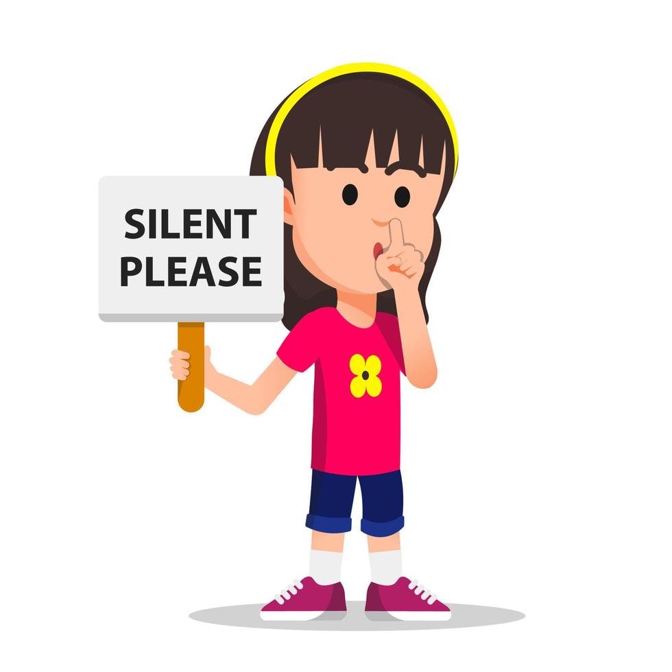 little girl holding a sign telling silence vector