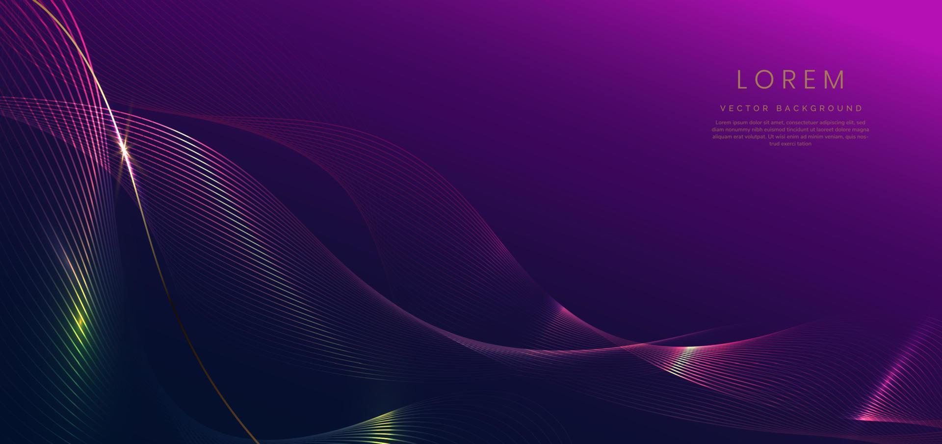 Abstract luxury golden lines curved overlapping on dark blue and purple background. Template premium award design. vector