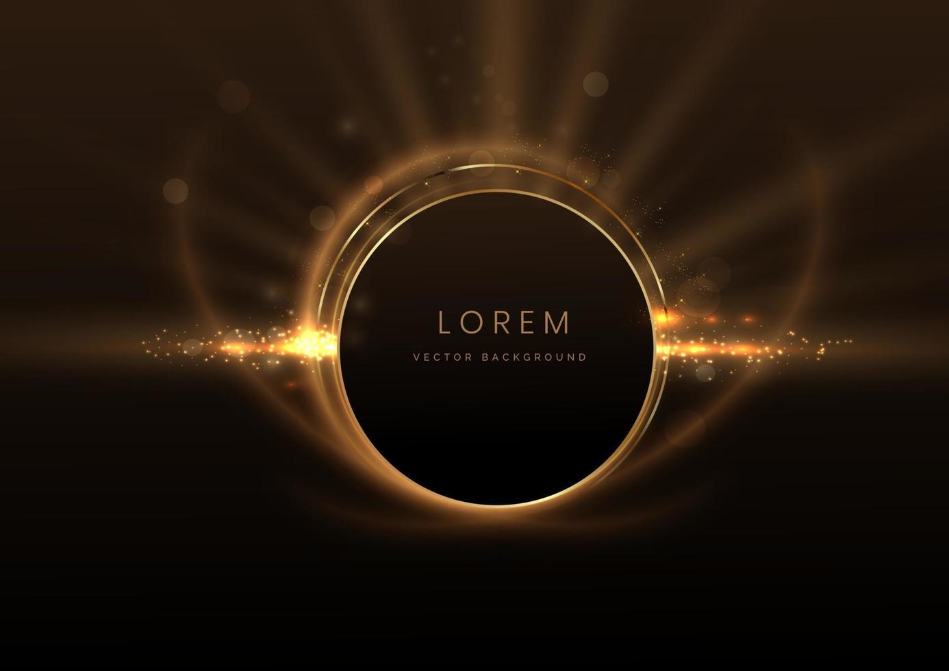 Abstract luxury golden circle glowing lines curved overlapping on black background with lighting effect sparkle. Template premium award design. Vector illustration