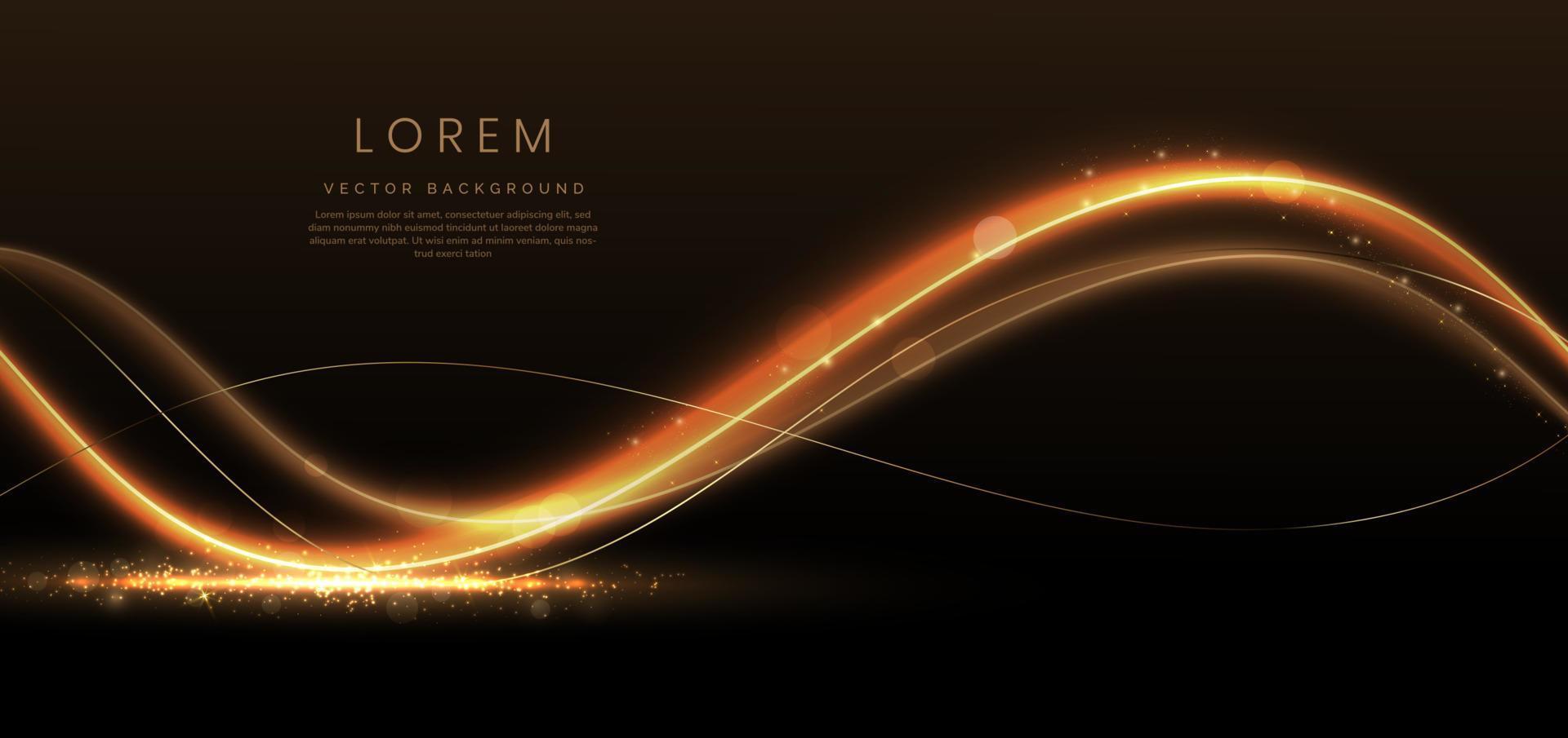 Abstract elegant gold glowing wave line with lighting effect sparkle on black background. Template premium award design. Vector illustration