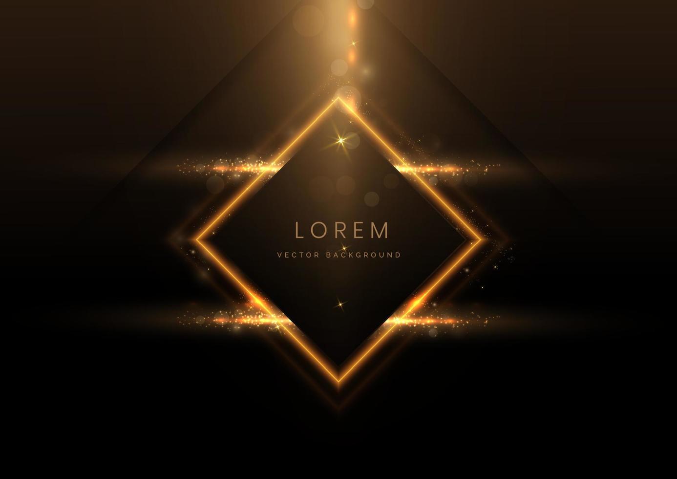 Abstract luxury golden square glowing lines  overlapping on black background with lighting effect sparkle. Template premium award design. vector