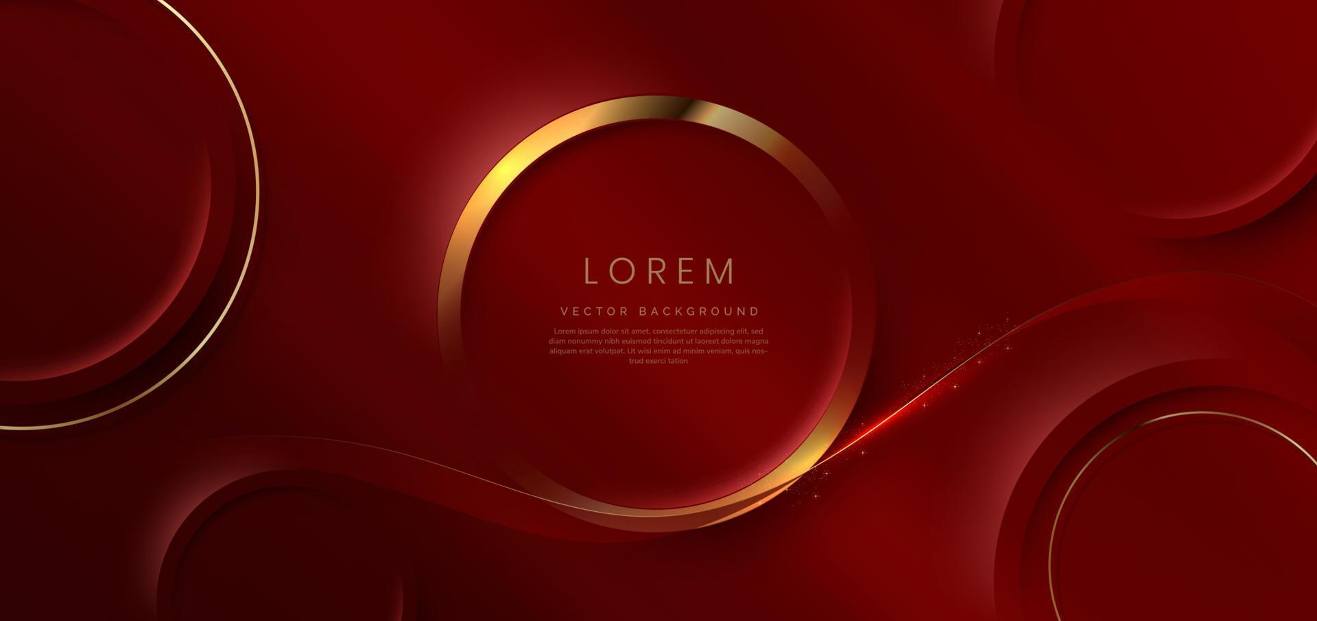 Gold circle frame luxury on red elegant background with lighting effect and sparkle with copy space for text. Luxury design style. vector