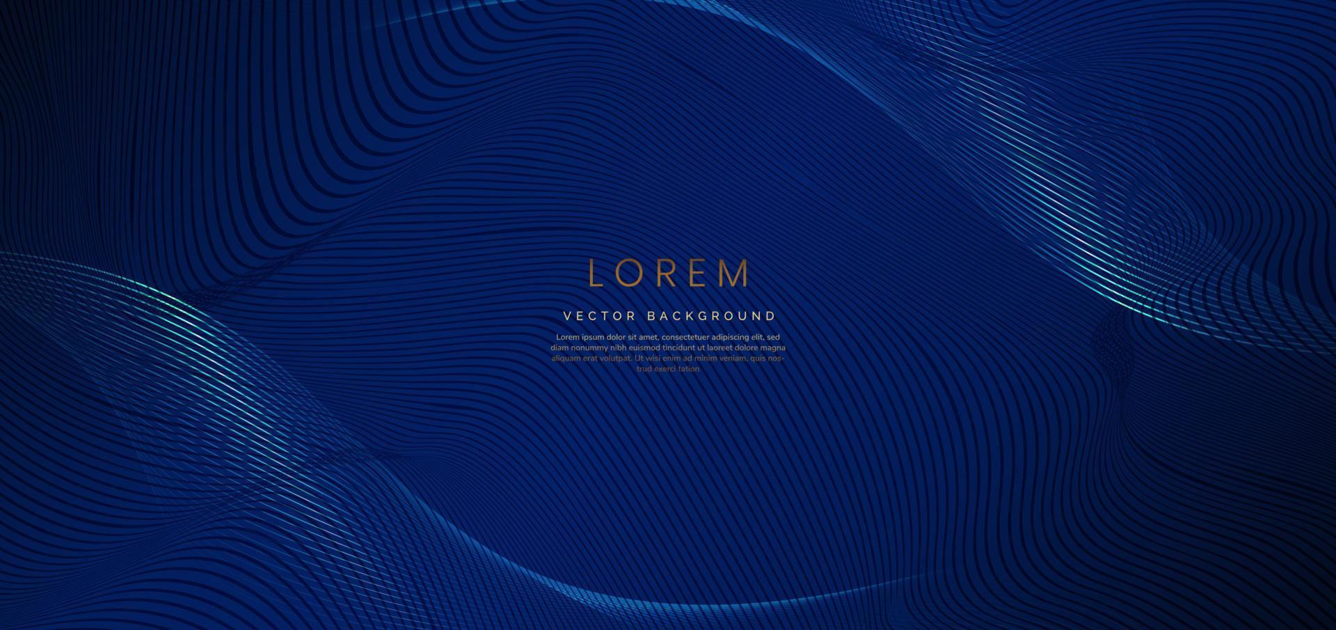 Abstract luxury glowing lines curved overlapping on dark blue background. Template premium award design. Vector illustration