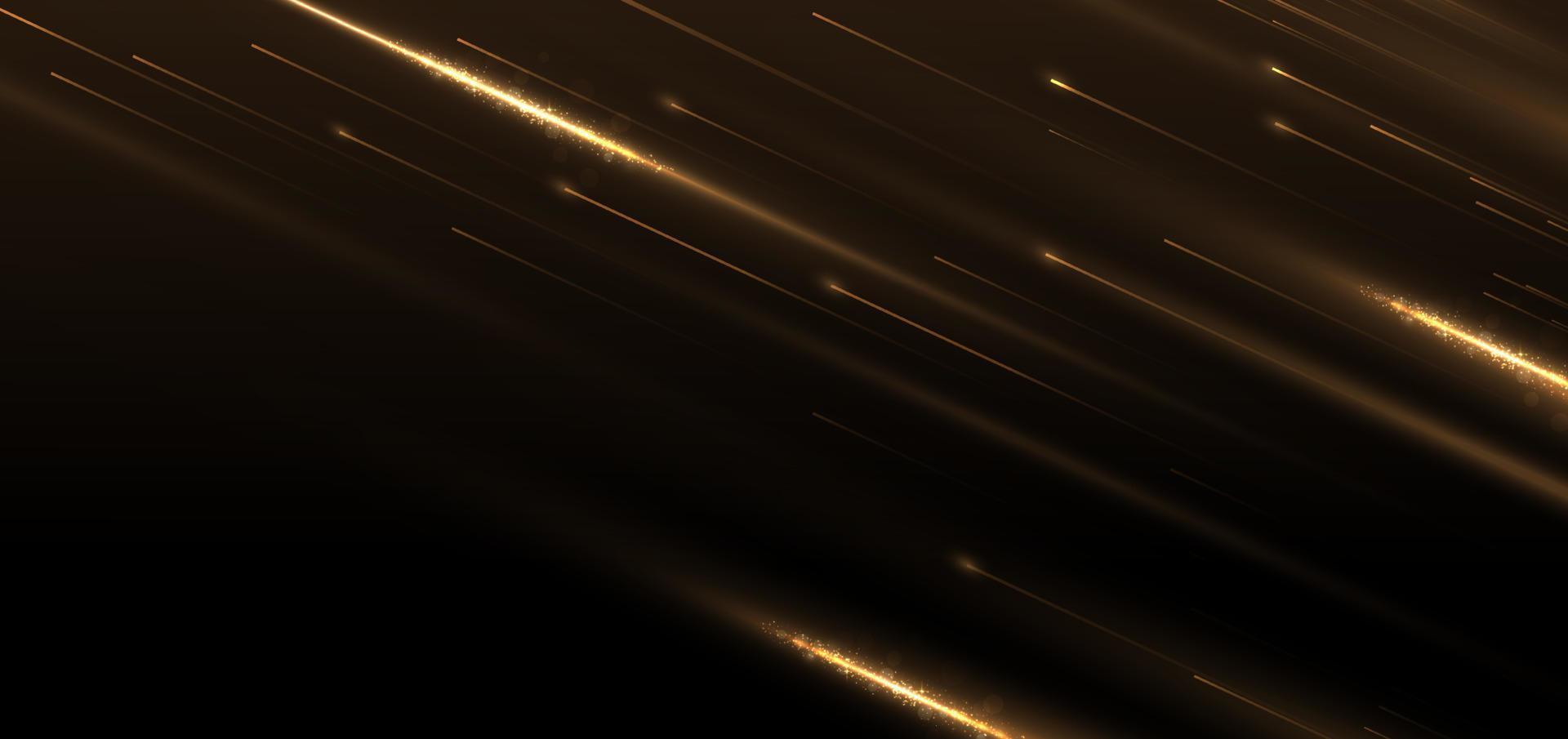 Línea abstracta elegante dorada brillante con efecto de iluminación brillante sobre fondo negro. diseño de premio premium de plantilla. ilustración vectorial vector