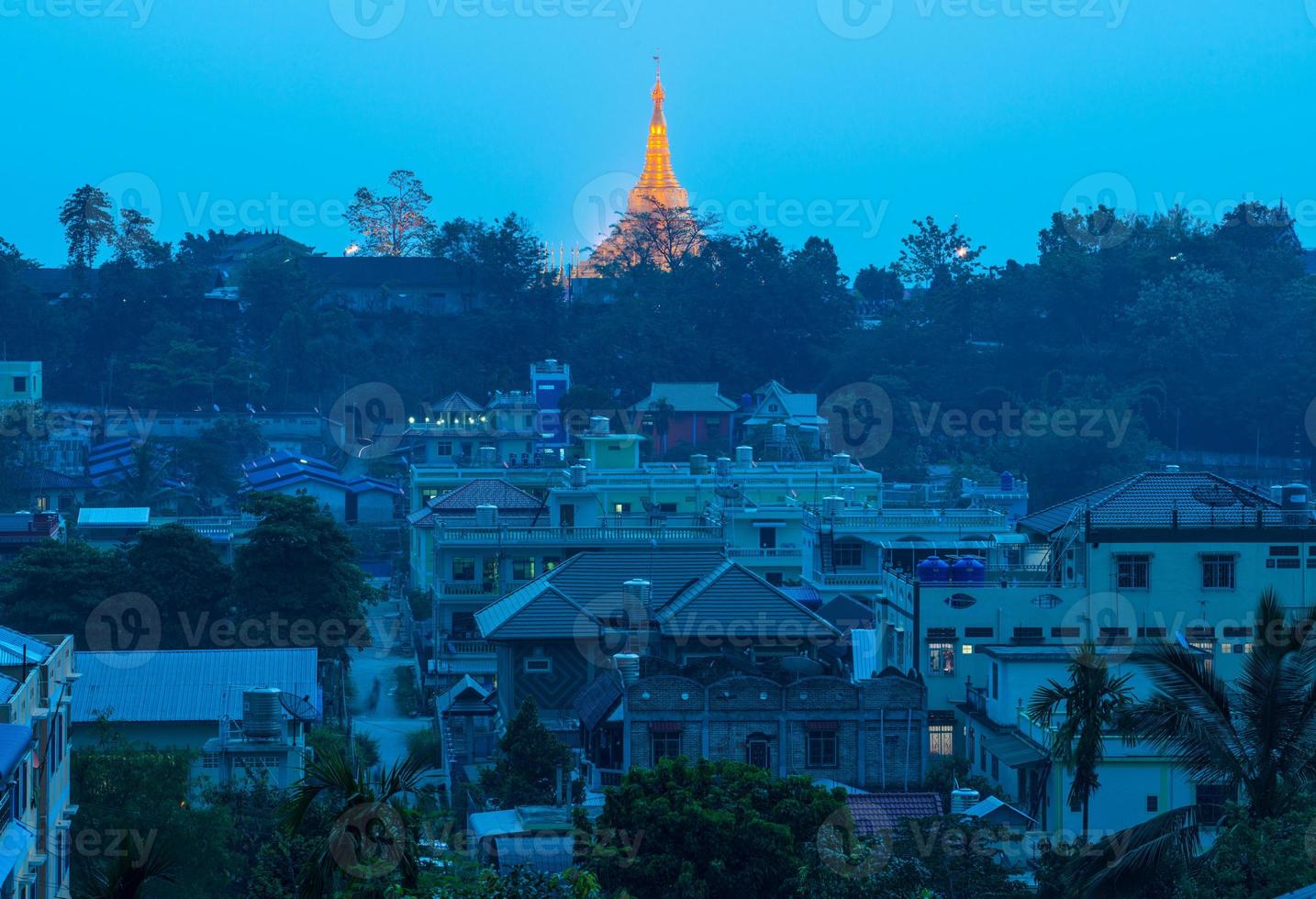 The Shwedagon pagoda of Tachileik border of Myanmar close to Chiang Rai the northern province in Thailand. photo