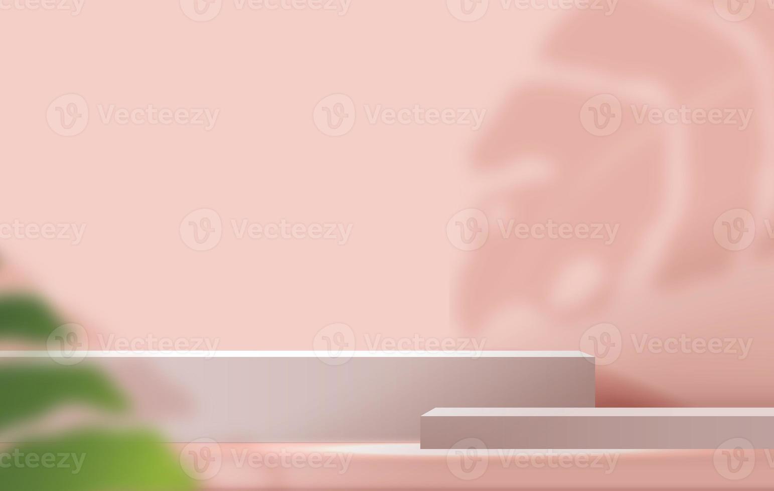 Cosmetic light pink background minimal and premium podium display for product presentation branding and packaging presentation. studio stage with shadow of leaf background. 3D illustration design photo