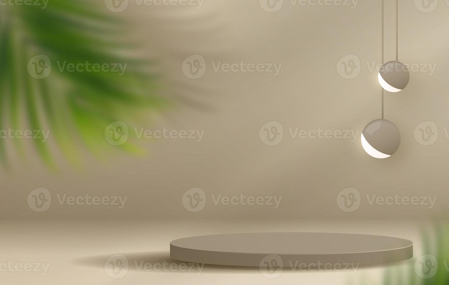 Cosmetic brown background minimal and premium podium display for product presentation branding and packaging presentation. studio stage with shadow of leaf background. 3D illustration design photo