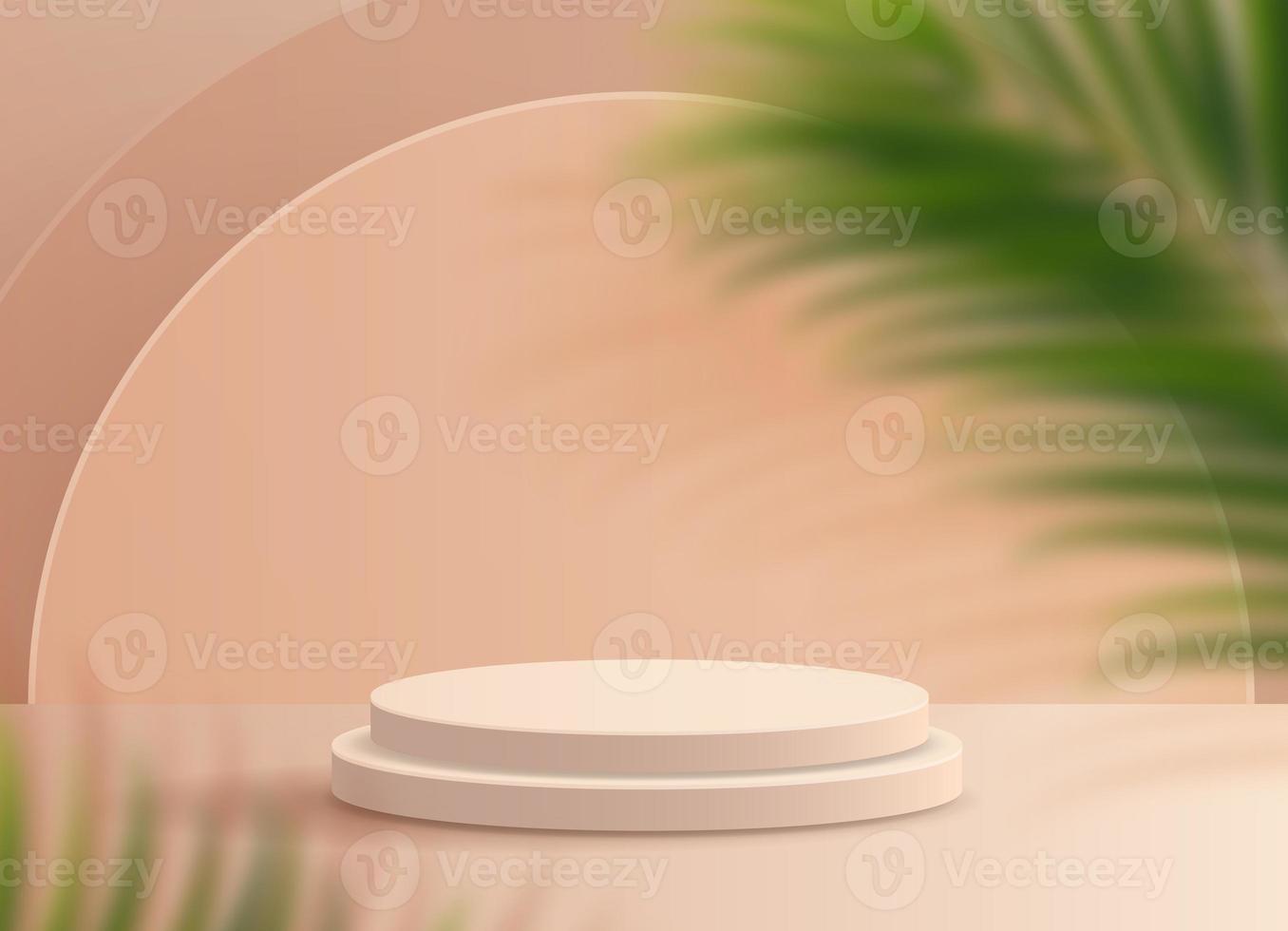 Cosmetic light peach background minimal and premium podium display for product presentation branding and packaging presentation. studio stage with shadow of leaf background. 3D illustration design photo