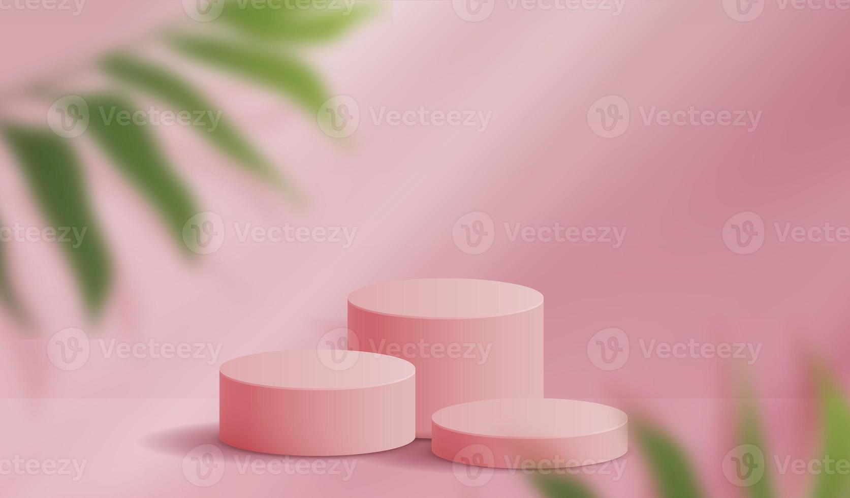 Cosmetic light pink background minimal and premium podium display for product presentation branding and packaging presentation. studio stage with shadow of leaf background. 3D illustration design photo