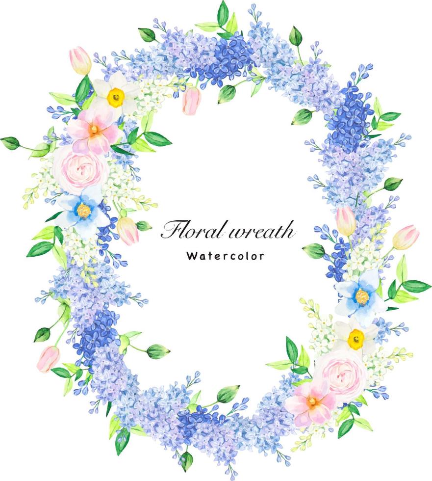 Floral wreath with lilac , summer flowers, watercolor illustration vector