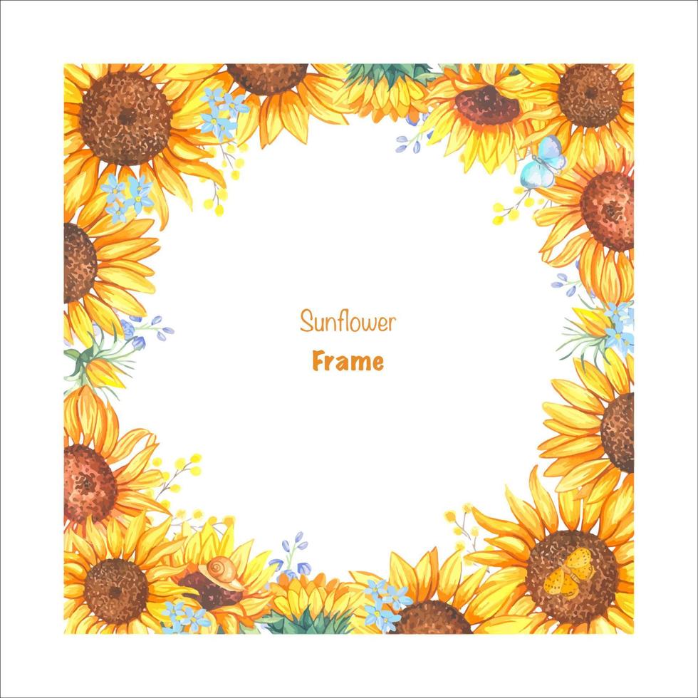 Sunflowers frame . watercolor vector