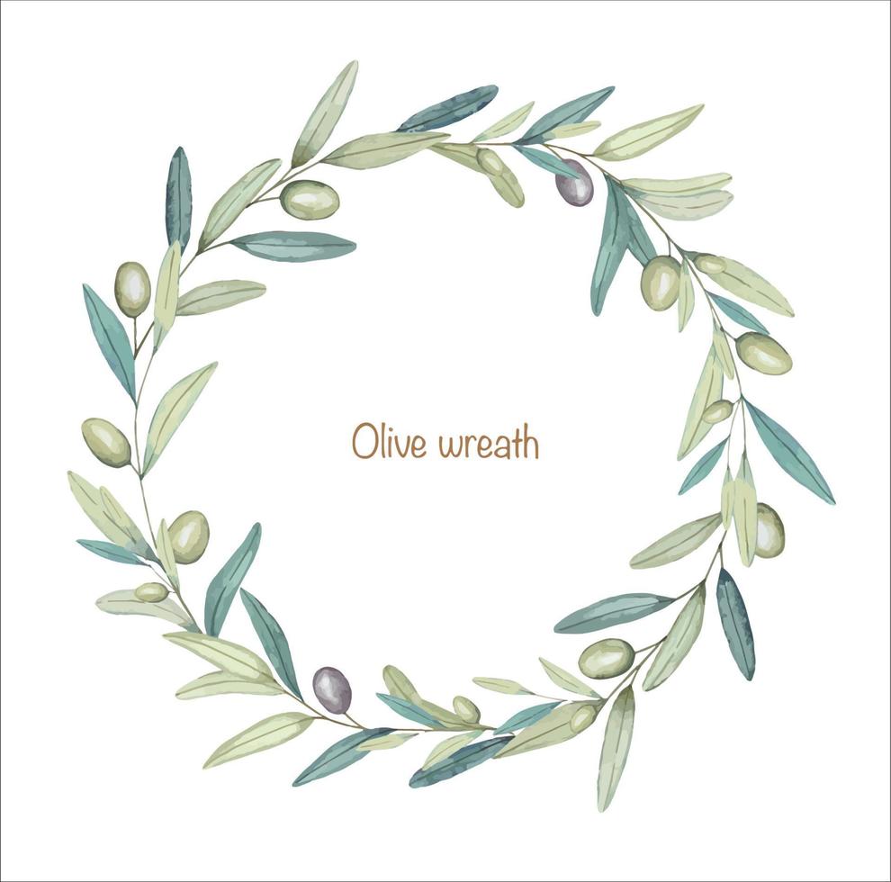 A wreath of olive branches. watercolor illustration vector