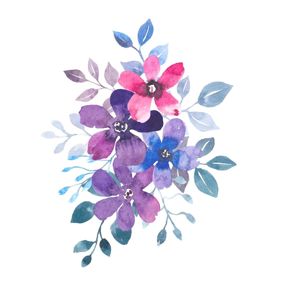 Composition of watercolor purple flowers vector