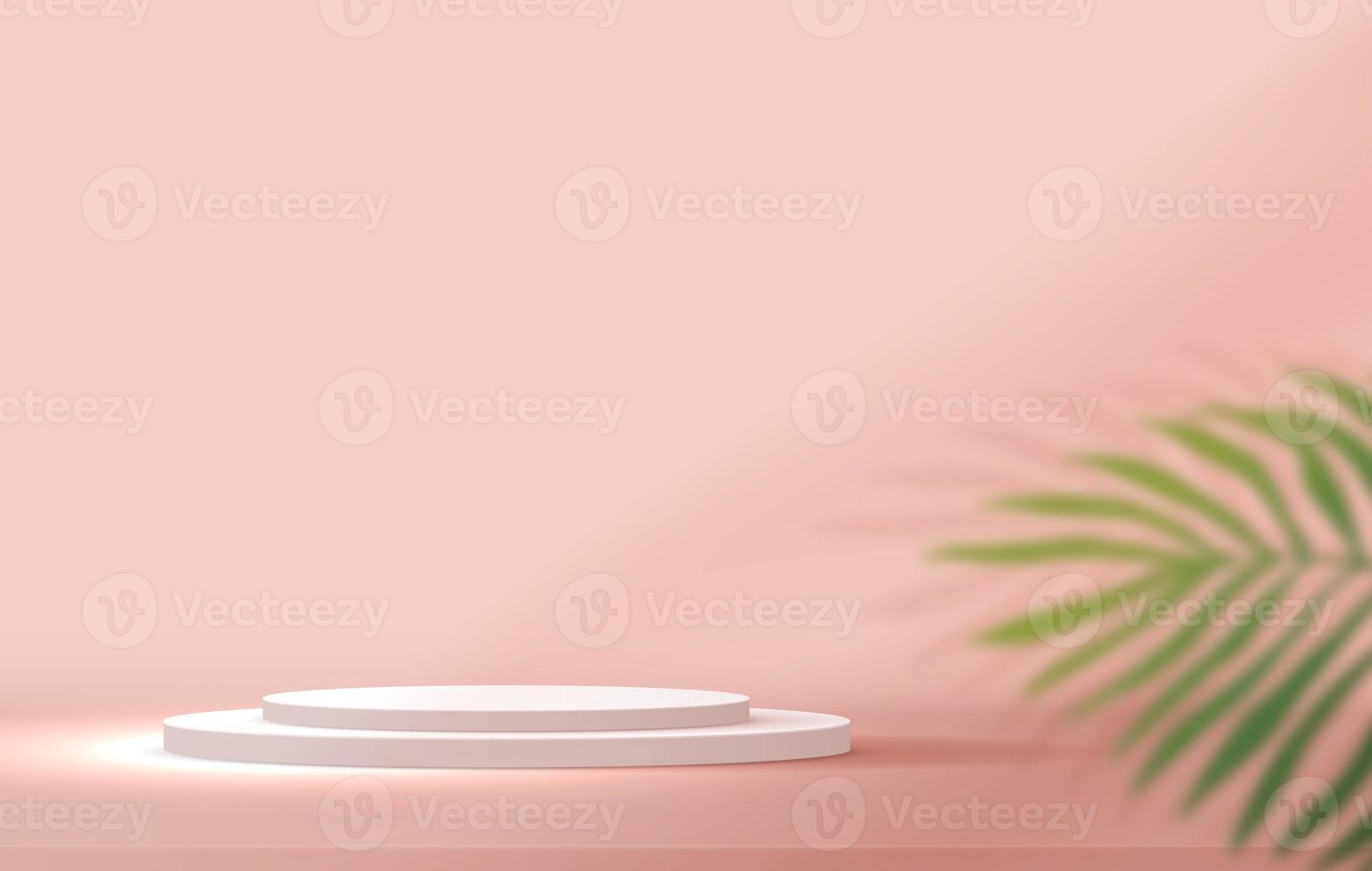 Cosmetic light pink background minimal and premium podium display for product presentation branding and packaging presentation. studio stage with shadow of leaf background. 3D illustration design photo