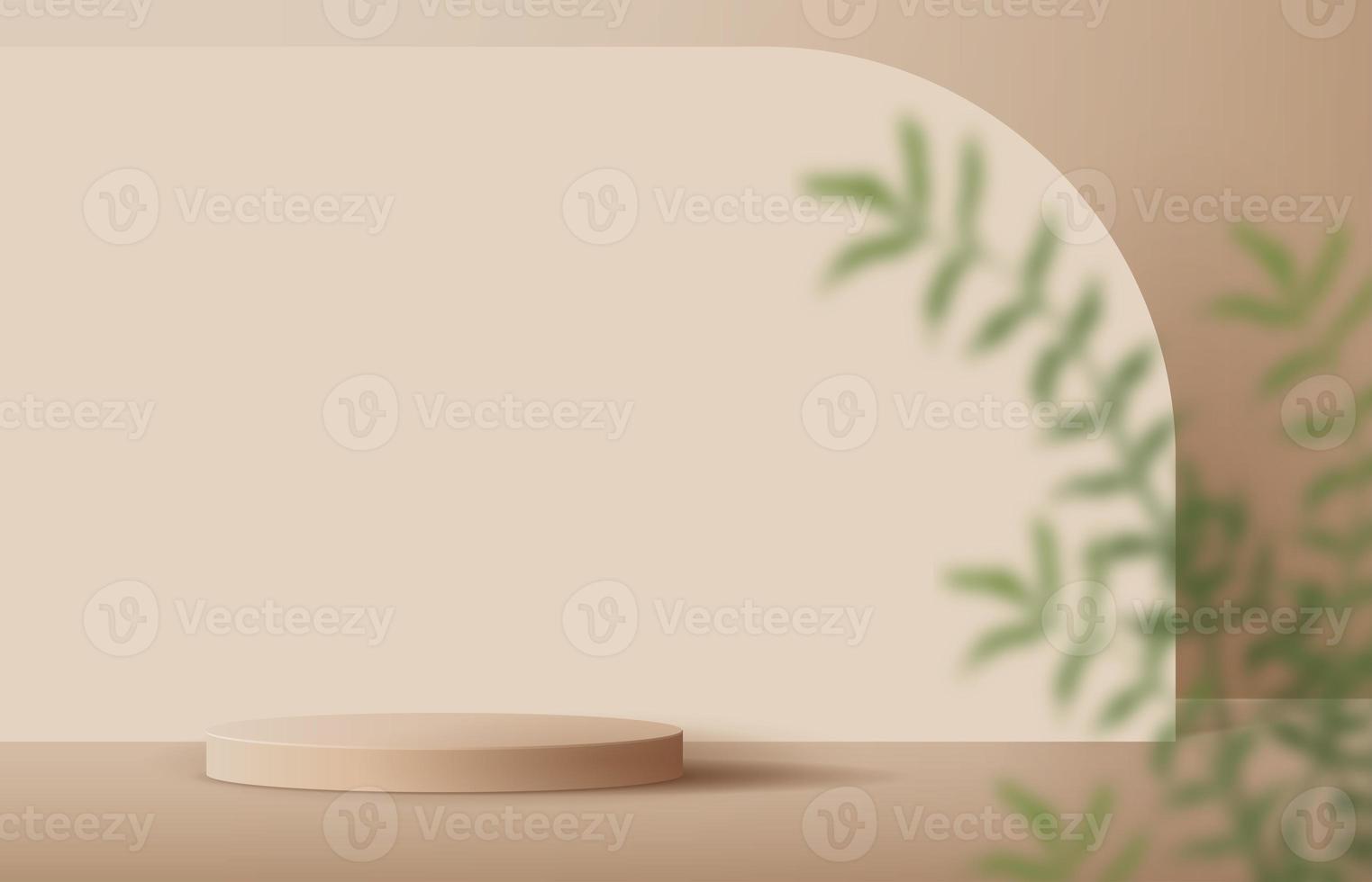 Cosmetic brown background minimal and premium podium display for product presentation branding and packaging presentation. studio stage with shadow of leaf background. 3D illustration design photo