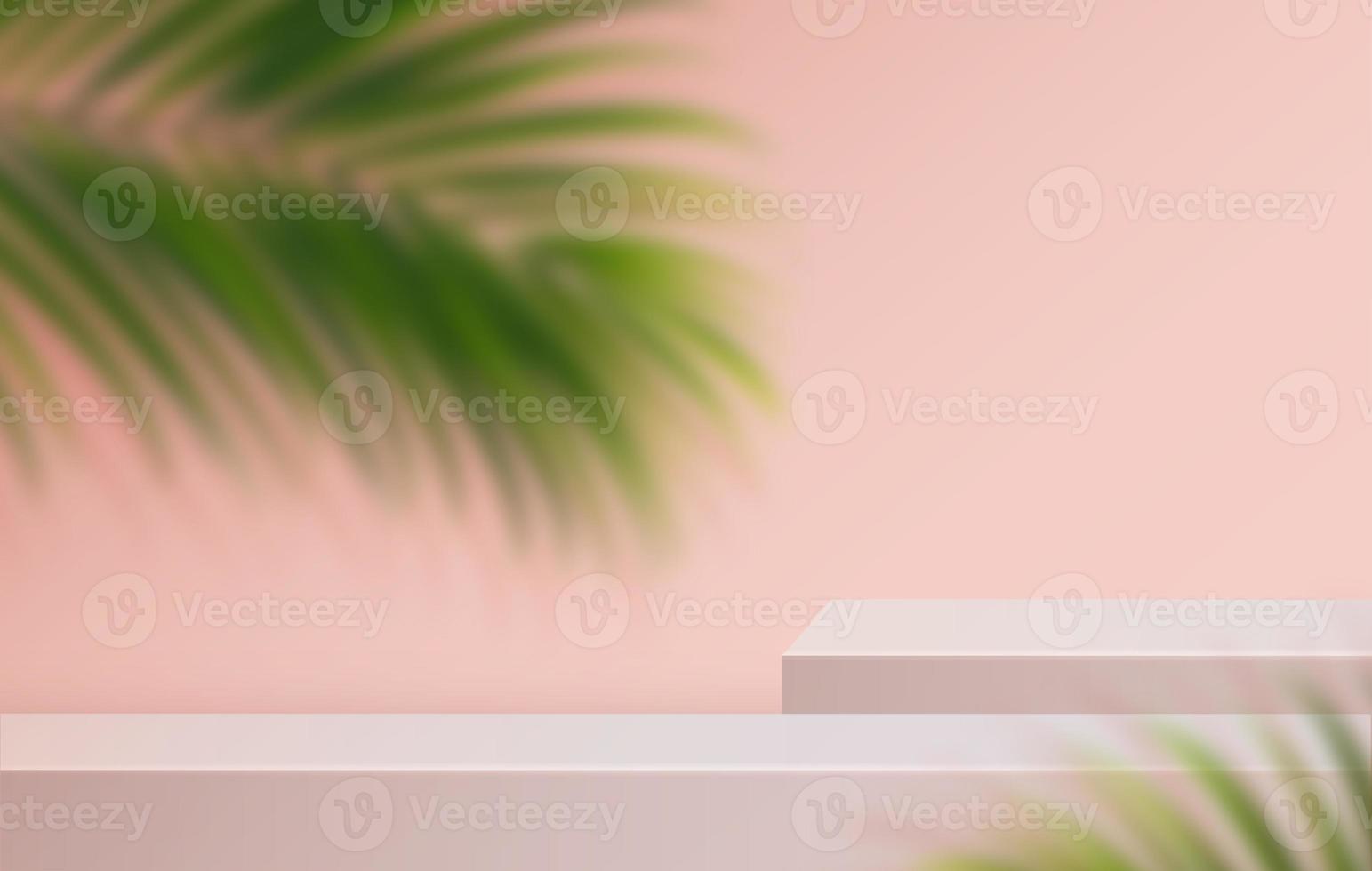 Cosmetic light pink background minimal and premium podium display for product presentation branding and packaging presentation. studio stage with shadow of leaf background. 3D illustration design photo