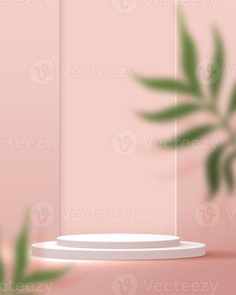 Cosmetic light pink background minimal and premium podium display for product presentation branding and packaging presentation. studio stage with shadow of leaf background. 3D illustration design photo