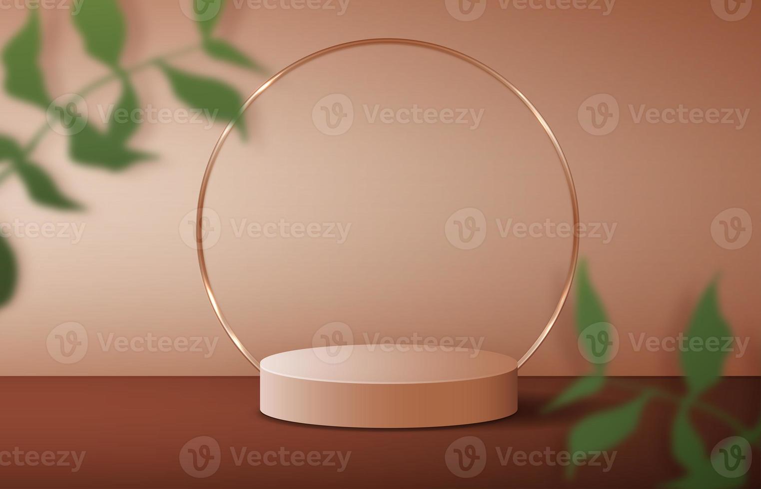 Cosmetic brown background minimal and premium podium display for product presentation branding and packaging presentation. studio stage with shadow of leaf background. 3D illustration design photo