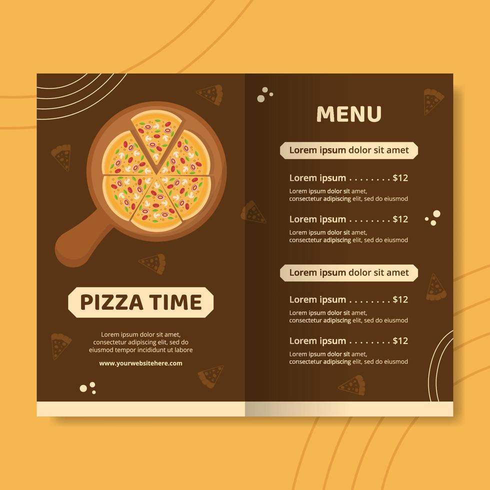 plantilla de folleto de comida de pizza ilustración de vector de fondo de dibujos animados dibujados a mano