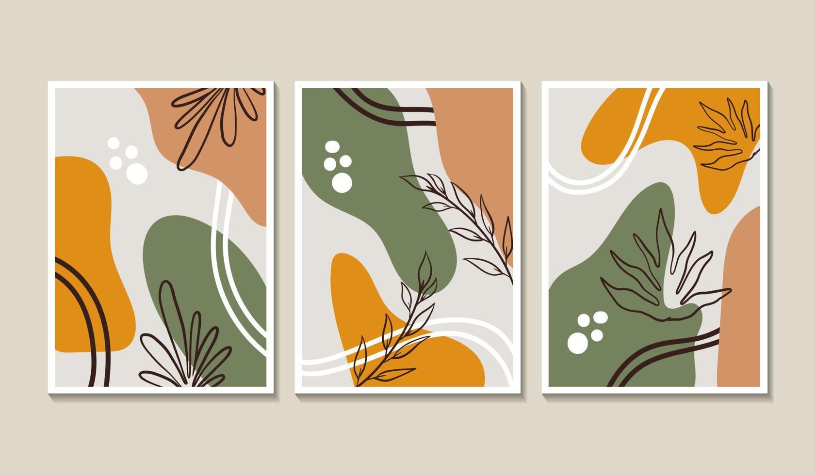 Hand drawn abstract leaf cover collection vector