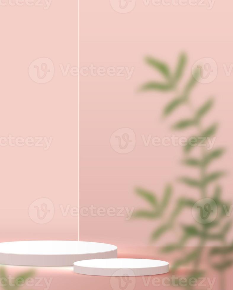 Cosmetic light pink background minimal and premium podium display for product presentation branding and packaging presentation. studio stage with shadow of leaf background. 3D illustration design photo