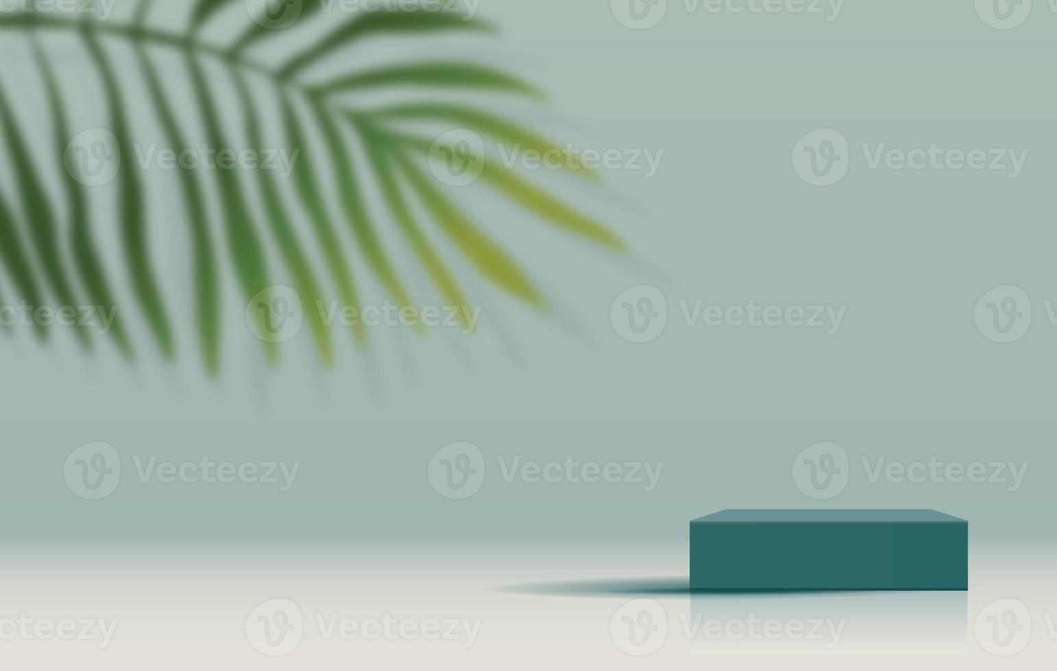 Cosmetic light blue background minimal and premium podium display for product presentation branding and packaging presentation. studio stage with shadow of leaf background. 3D illustration design photo