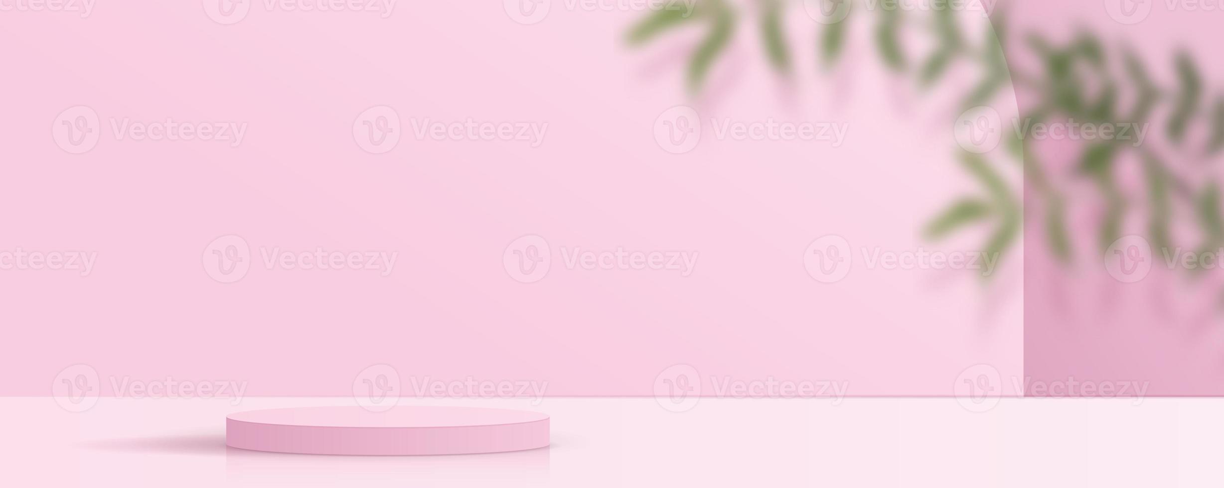 Cosmetic light pink background minimal and premium podium display for product presentation branding and packaging presentation. studio stage with shadow of leaf background. 3D illustration design photo