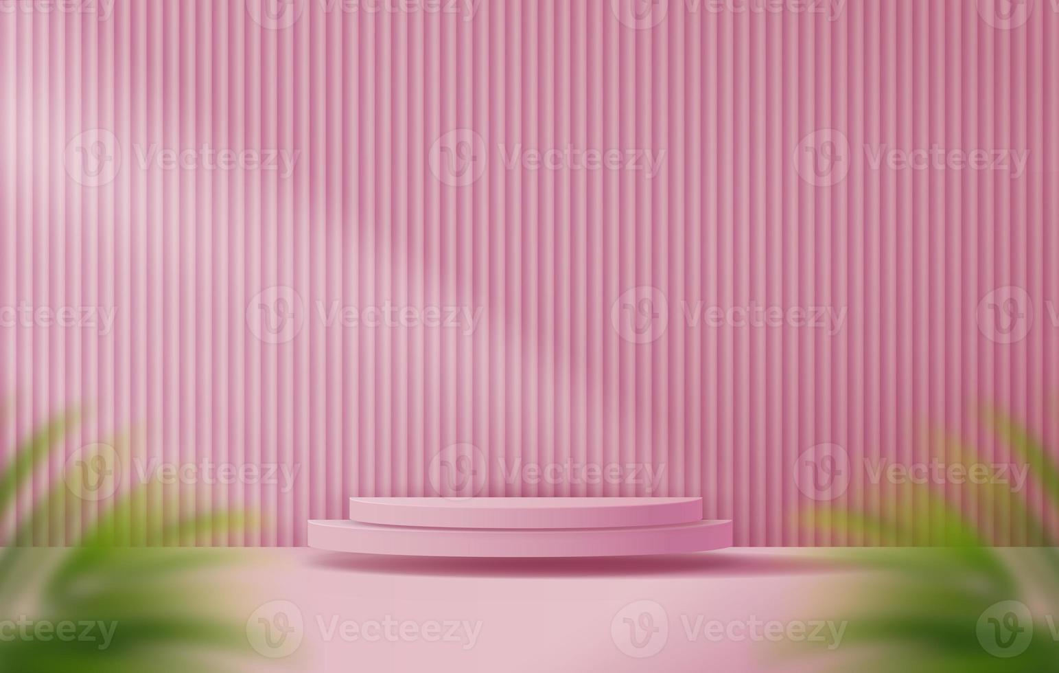 Cosmetic light pink background minimal and premium podium display for product presentation branding and packaging presentation. studio stage with shadow of leaf background. 3D illustration design photo