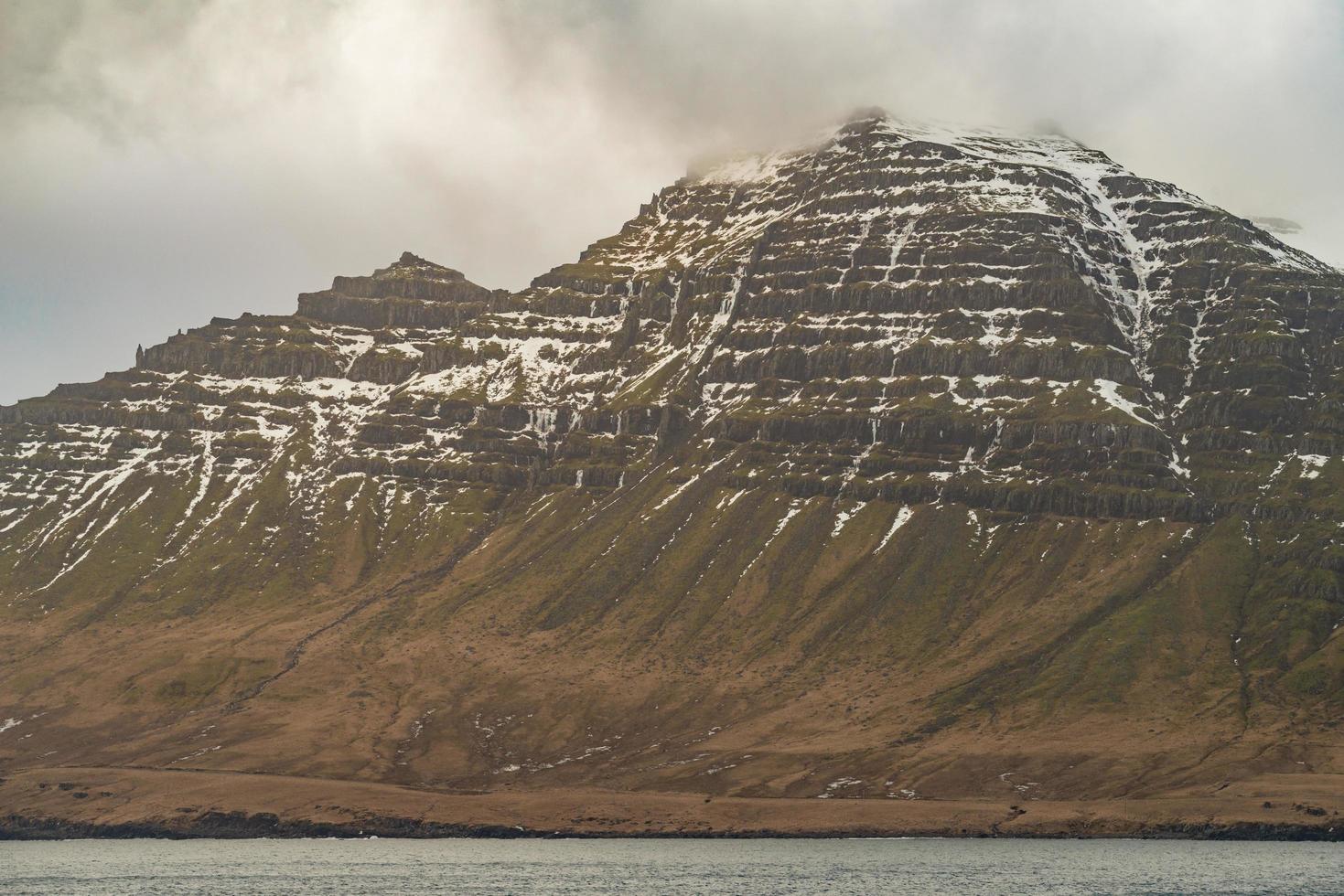 The beautiful scenery view of the mountains in Stodvarfjordur the fisherman town in East region of Iceland. East Iceland has breathtaking fjords and charming fishing villages. photo